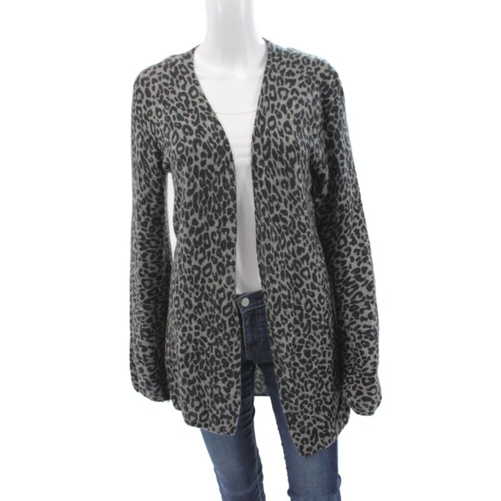 Skull Cashmere Unisex Cardigan Dark Gray Leopard V-Neck 100% Cashmere Size S